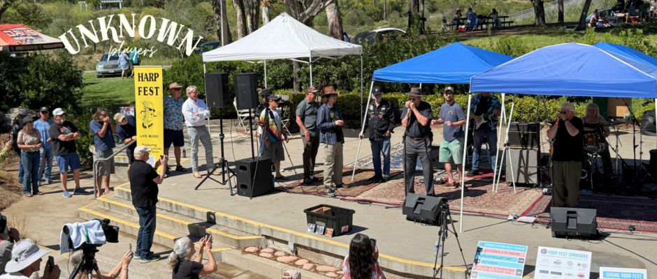 Amateur harmonica players lined up to compete for the title of "Best Unknown Player."