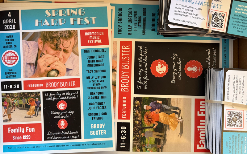 Photo showing posters and tickets for Spring Harp Fest